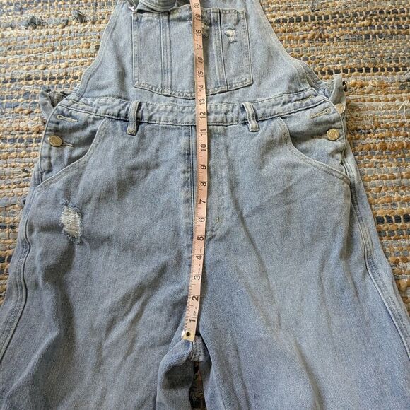 Distressed Flare Overalls Light Wash Denim Juniors M Wide Leg 2000s Y2K - Picture 6 of 10